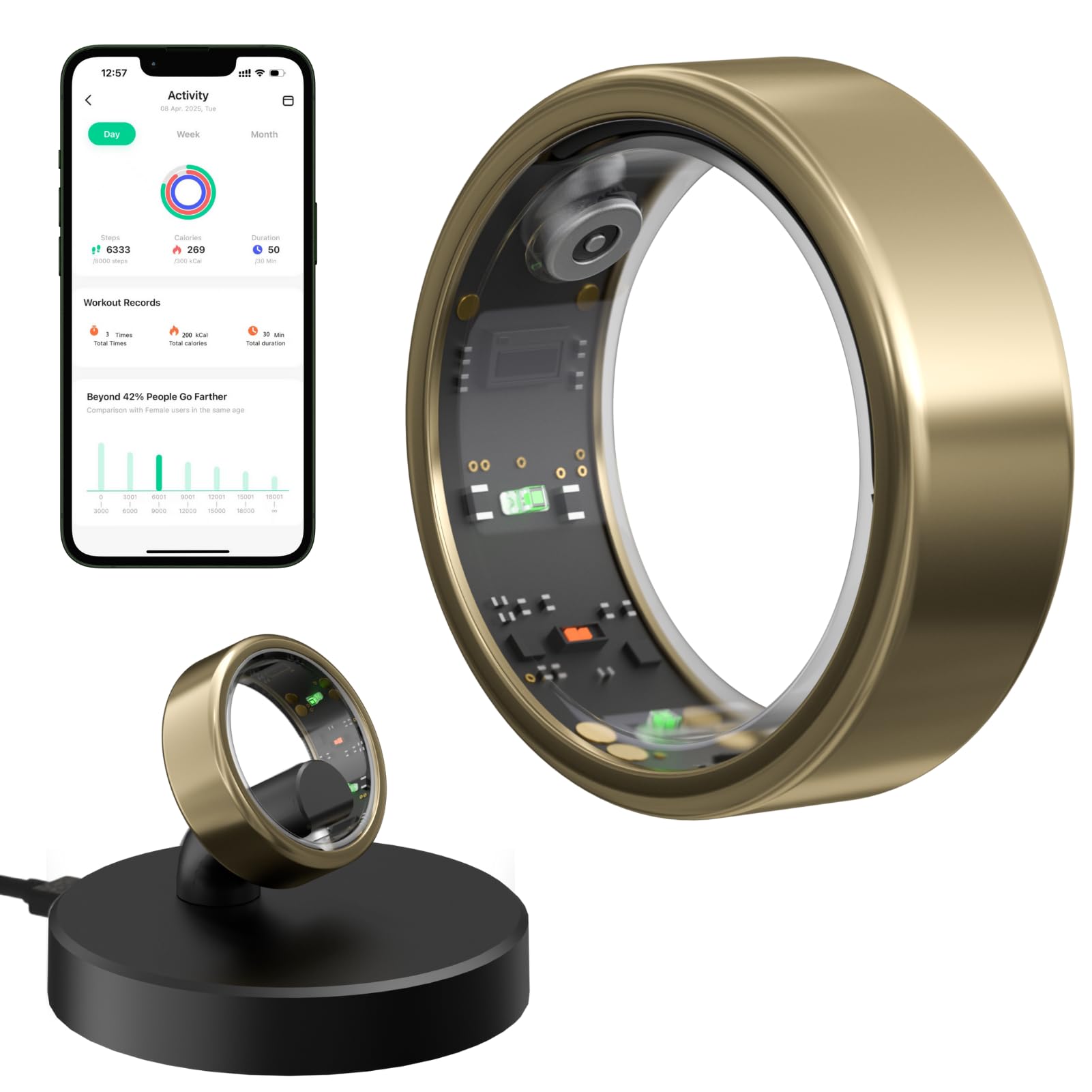 2026 Smart Ring for Women & Men – Sleep Tracker Fitness & Health Tracker Heart Rate Monitor Activity & Stress Tracking Waterproof No App Subscription (Gold, 13-69.7mm/2.75")-picture-32
