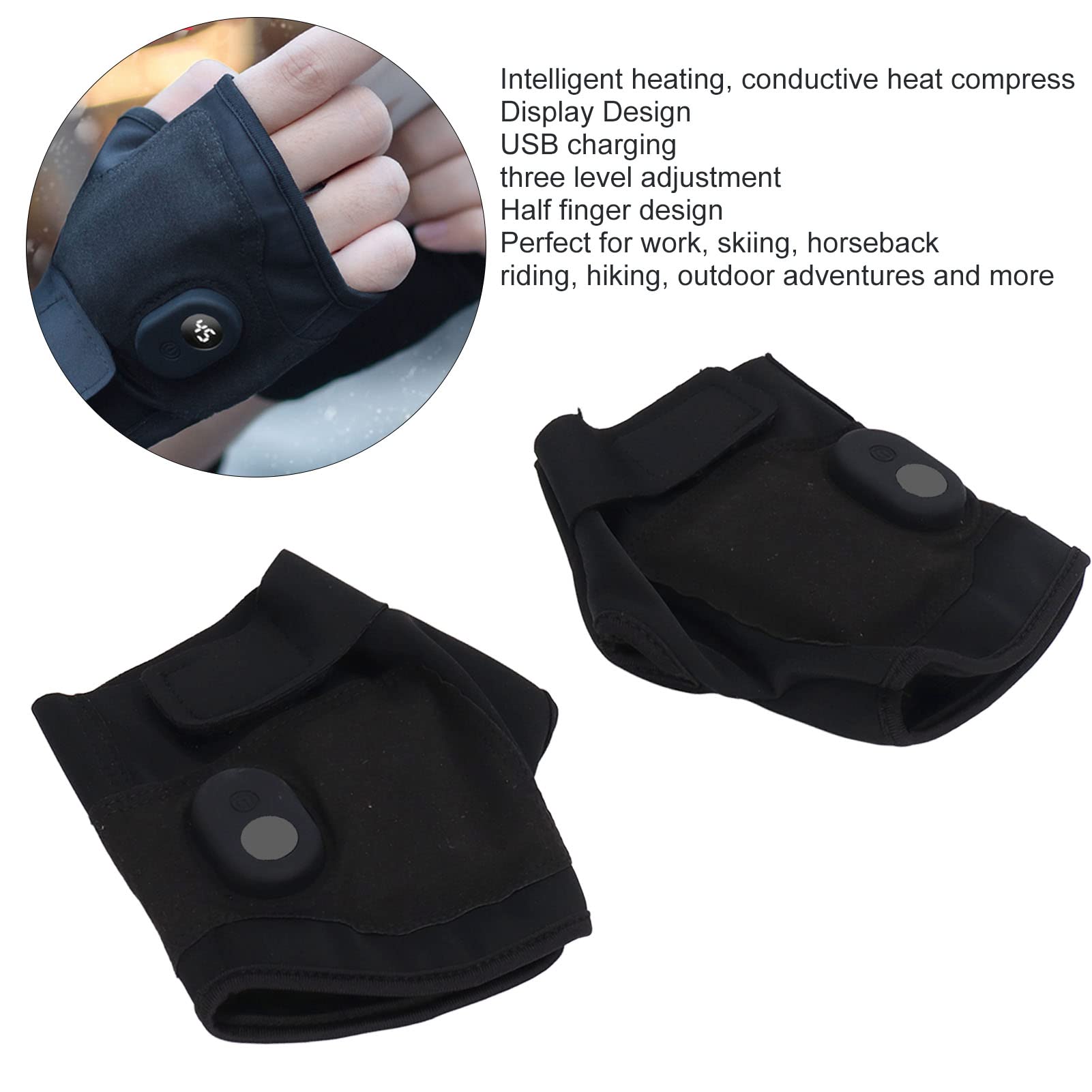 Verwarmde Handschoenen, USB Oplaadbare Winterhandschoenen met Display Verwarmde Verwarmde Warme Handschoenen Intelligente Verwarming Halve Vinger Design Handwarmers voor Outdoor Winter