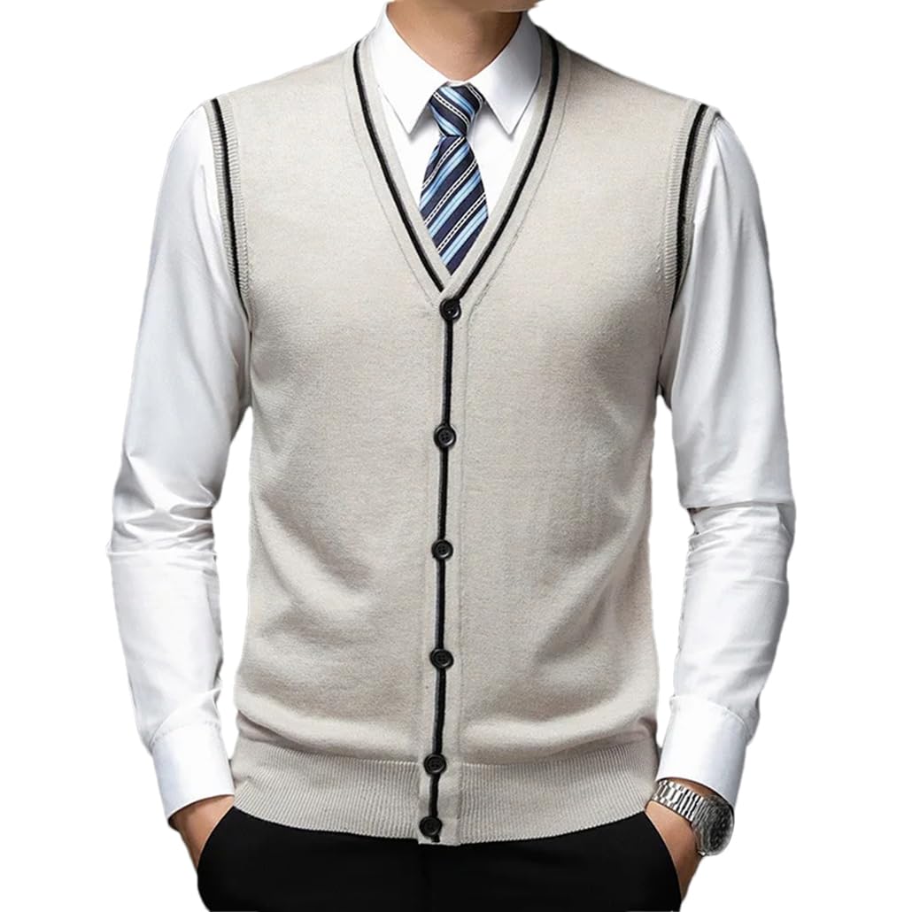 Gilet tricoté en cachemire pour homme - Col en V - Solide - Cardigan tricoté