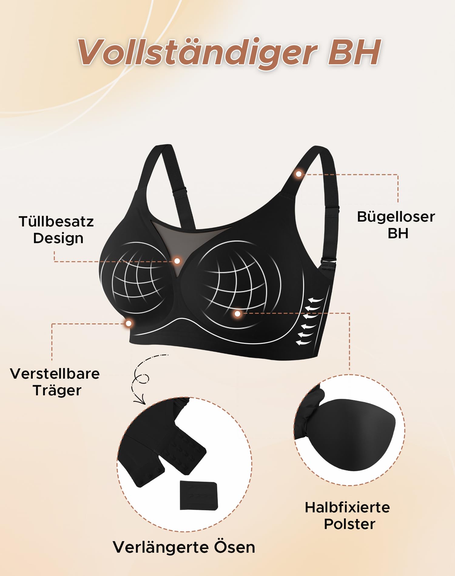 INNERSY Soutien-gorge sans couture sans armatures - Grandes tailles - Minimiseur - Soutien-gorge rembourré - Pour femme