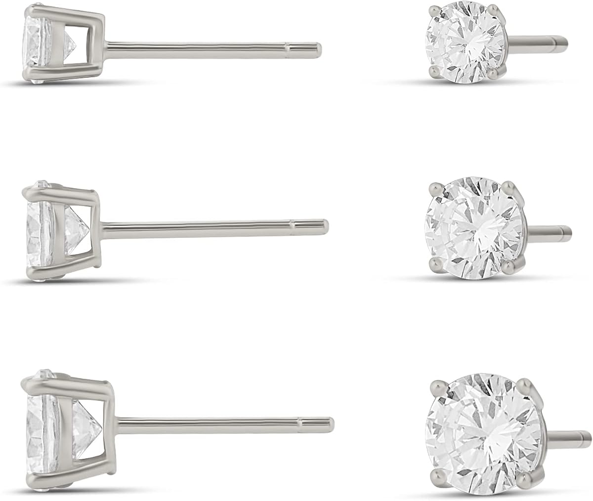 Amazon Essentials 14K Gold Plated Sterling Silver Round or Princess Cut Cubic Zirconia Stud Earring Set