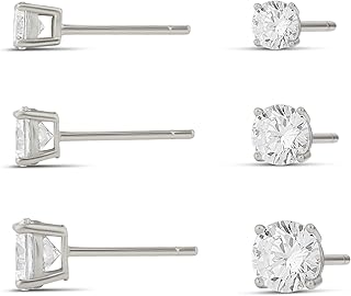 Amazon Essentials 14K Gold Plated Sterling Silver Round or Princess Cut Cubic Zirconia Stud Earring Set