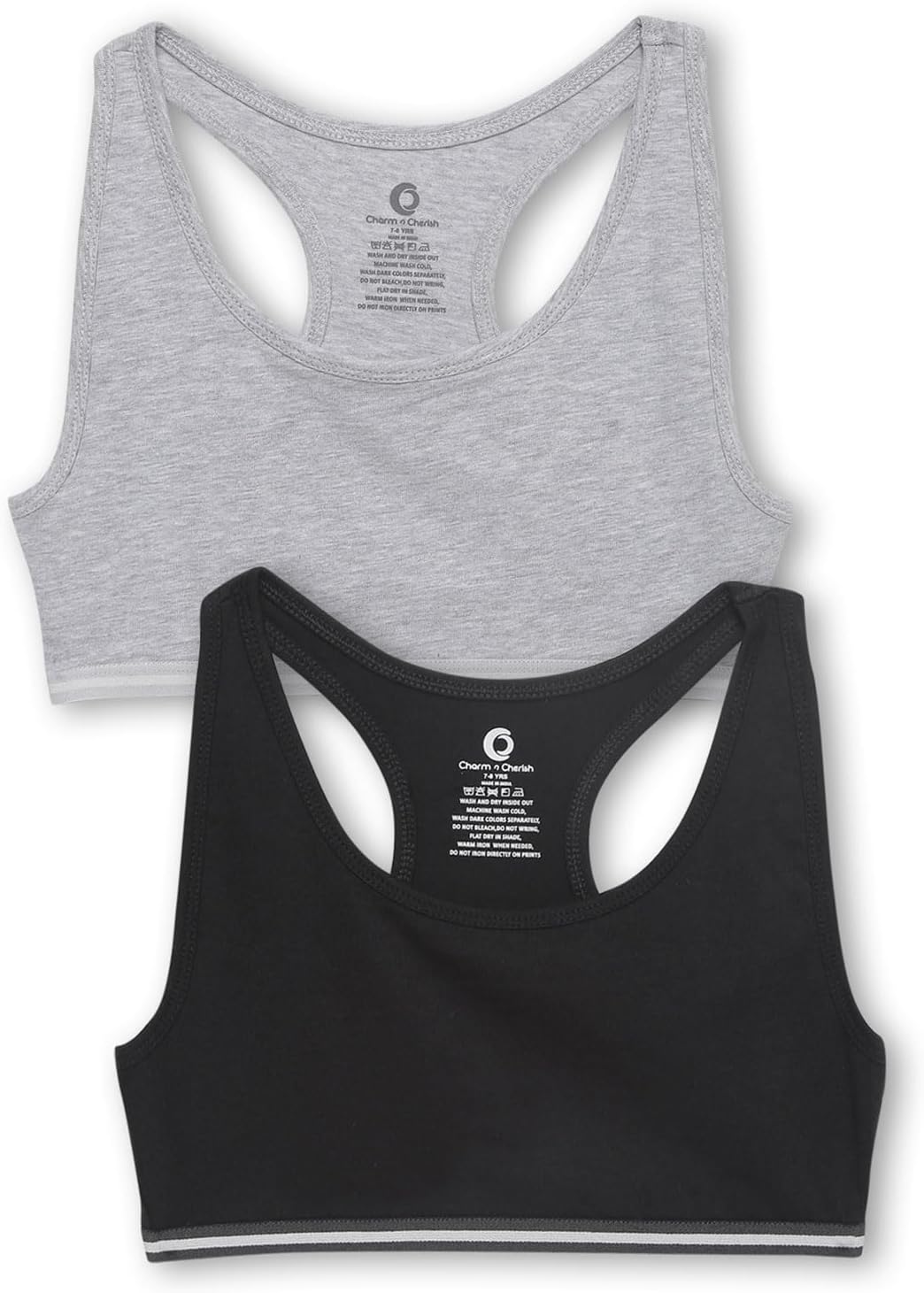 CHARM N CHERISHGirls's Sports Beginners Bra/Crop Top/Innerwear/Slip/ Gwsct2(Pack of 2) Cotton Non Padded Wire Free