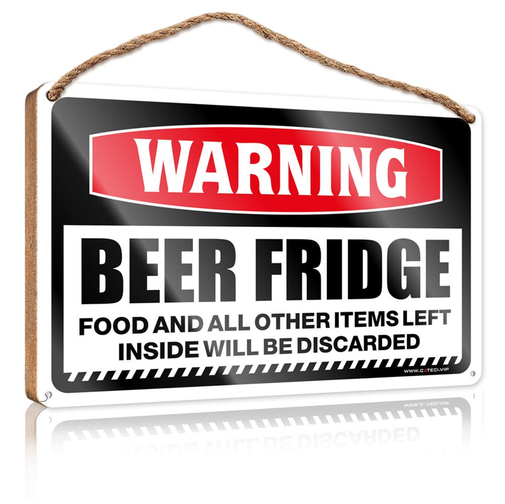 FZFN Bathroom Wall Wood Sign Warning Beer Fridge Wooden Sign Outdoor Signs And Decor Bathroom Signs For Home(23X35CM)
