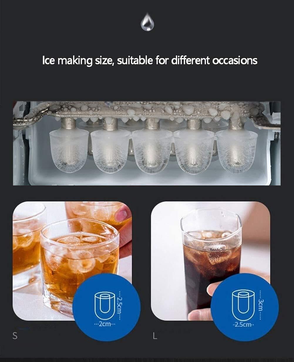 Multifunctional Ice Maker with Water Dispenser, Automatic Ice Drop, 20KG/24H Ice Production, Quick 6-9 Min Ice, LCD Display Panel