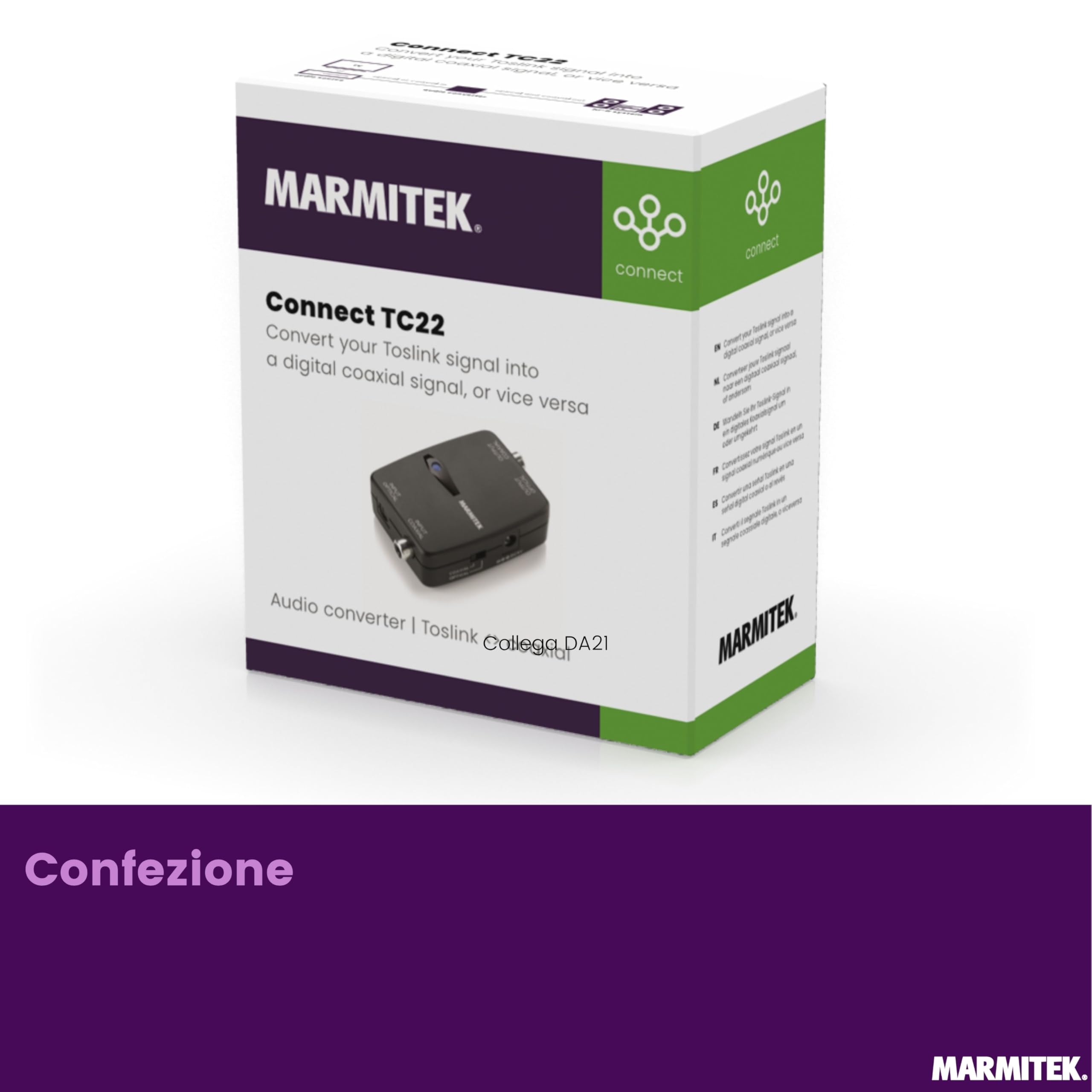 Convertitore Audio da Ottico a Coassiale - Marmitek Connect TC22 - Convertitore Audio - Da Coassiale a Toslink - A due Vie - Dolby 5.1 - Stereo PCM - Entrambe le Uscite Attive Contemporaneamente