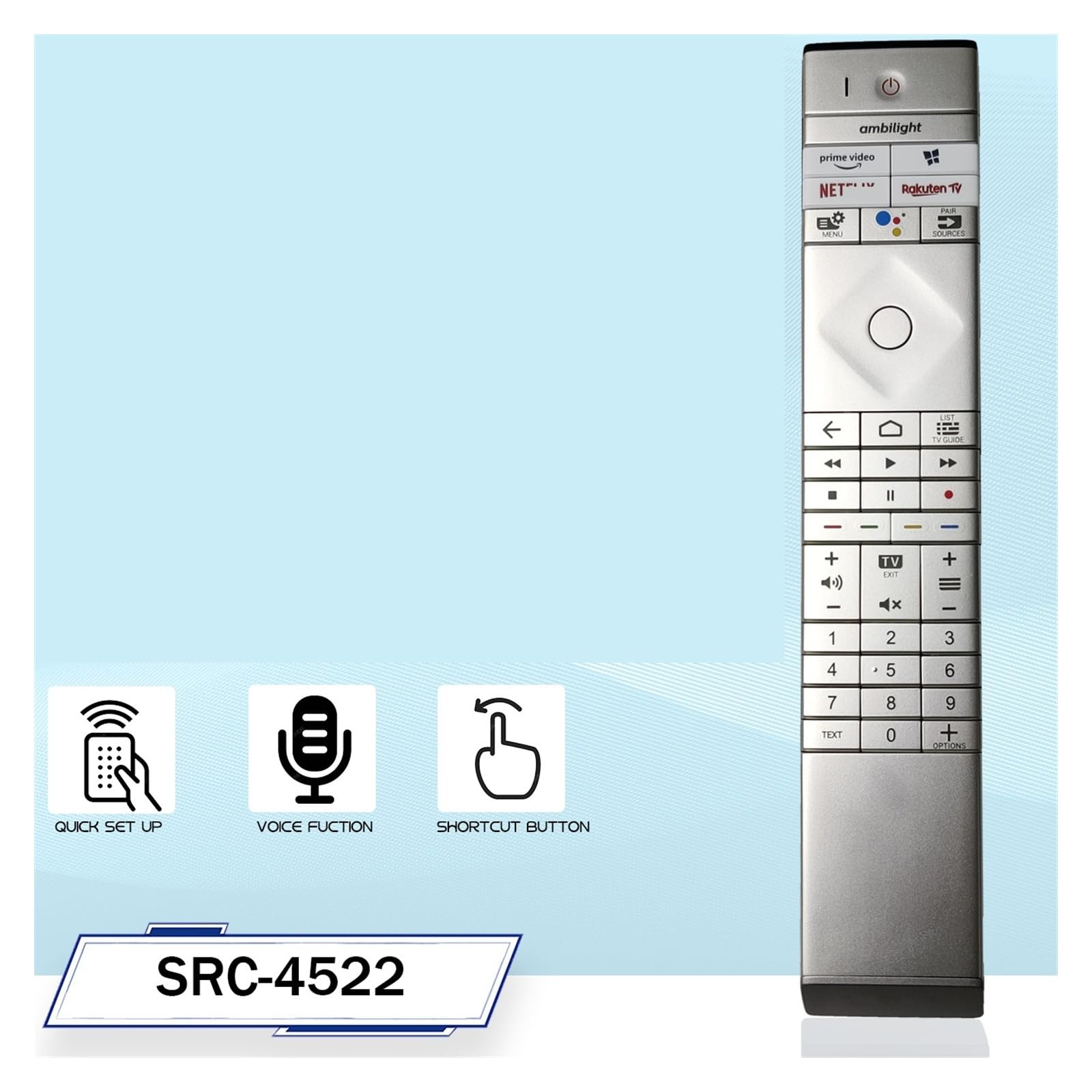 Control Remoto por Voz SRC-4522, Compatible con Philips TV 55OLED856 65/75PML9506/12 48OLED806 55OLED936 398GM10SEPHN0010SY
