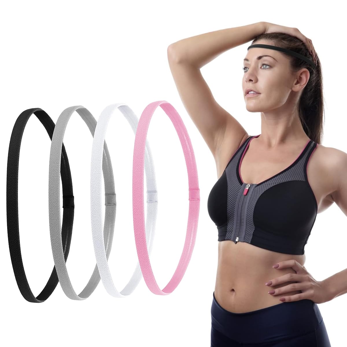 MAYCREATE Silicone 4Pcs Elastic Sports Headband For Men Women Stretchy Non-Slip Athletic Headbands Thin Workout Hair Bands,Multi-Coloured (B0CJB9QNBY) Amazon Price History, Amazon Price Tracker