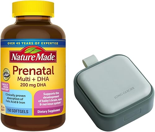 Miniatura 2 de Nature Made Prenatal Multi + dha, paquete de 150 cápsulas blandas con pastillas largas glaciares, recipiente pequeño y lindo para medicamentos,