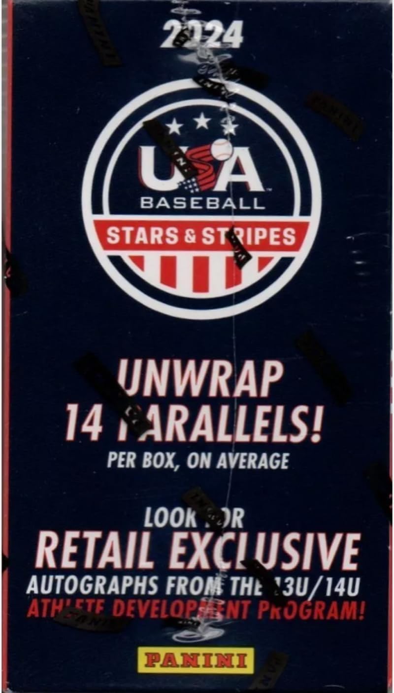 2024 Panini USA Baseball Stars and Stripes Factory Sealed Blaster Box 2 Auto or Memorabilia Per Box. 7 Packs of 5 Cards. Look for exclusive 13U and 14U Autographs.