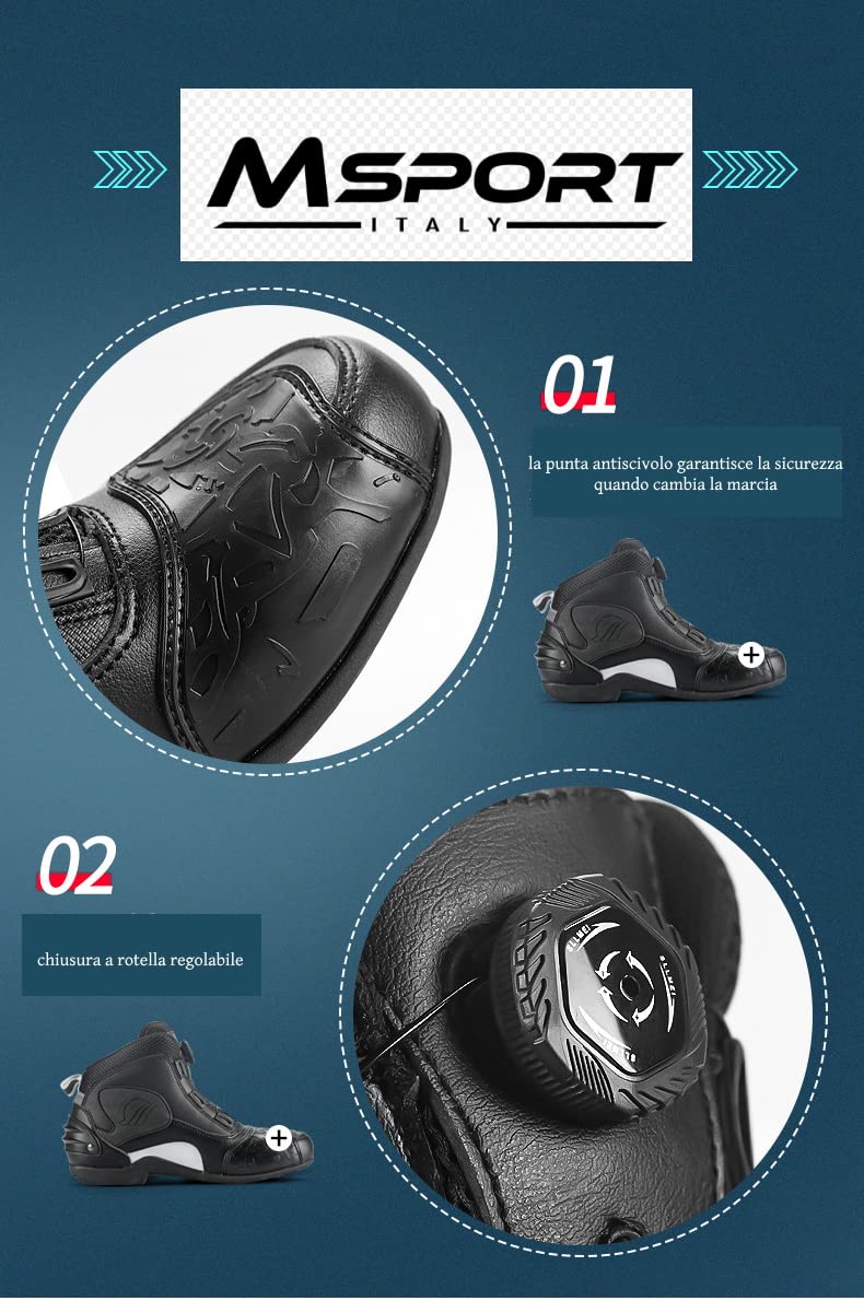 Scarpe da Moto per Uomo e Donna con Protezioni – Stivali Motociclisti Chiusura Rapida, Antiscivolo, Resistenti e Comode