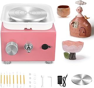 Töpferscheibe Elektrisch, Töpferscheibe Keramik Rad Maschine 30 W,Mini Electric Pottery Wheel mit 10/6,5 cm 2000 U/min Einstellbare Geschwindigkeit Töpferscheibe Kinder und Erwachsene PINK