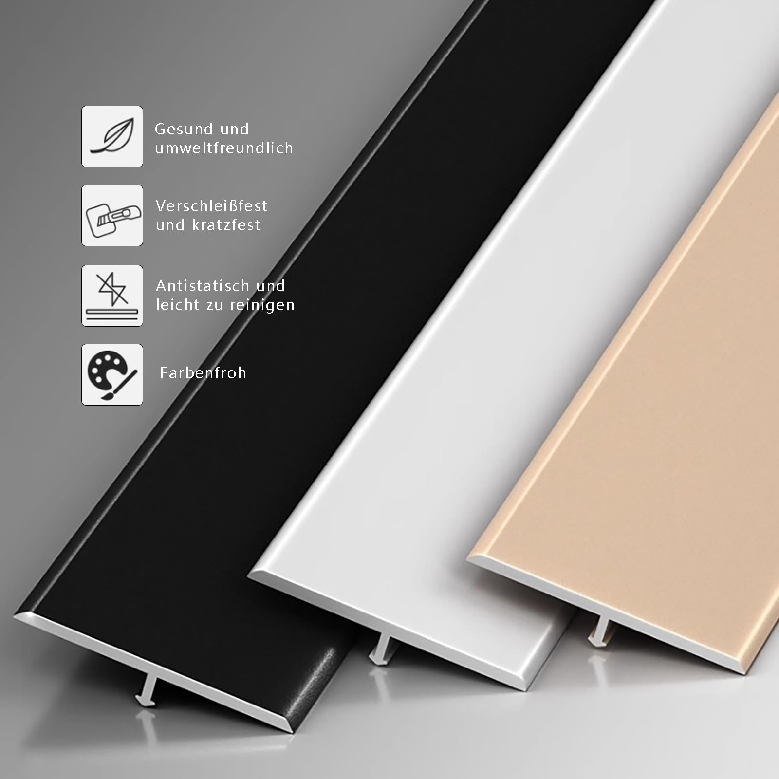 Tiras de transición de perfil de aluminio ranuradas en T de 90 cm, paquete de 3 perfiles en T para umbrales de puerta y transiciones de habitación, color negro (30 x 7 mm), solución duradera de fácil