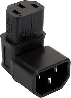 Vellcon [5Pack] IEC 320 C14 to C13 Right Angle AC Adapter, IEC 3Pole Male to Female 90Degree Down Angle AC Converter, C14 to C13 Vertical Down Angle AC Adapter, Black Color