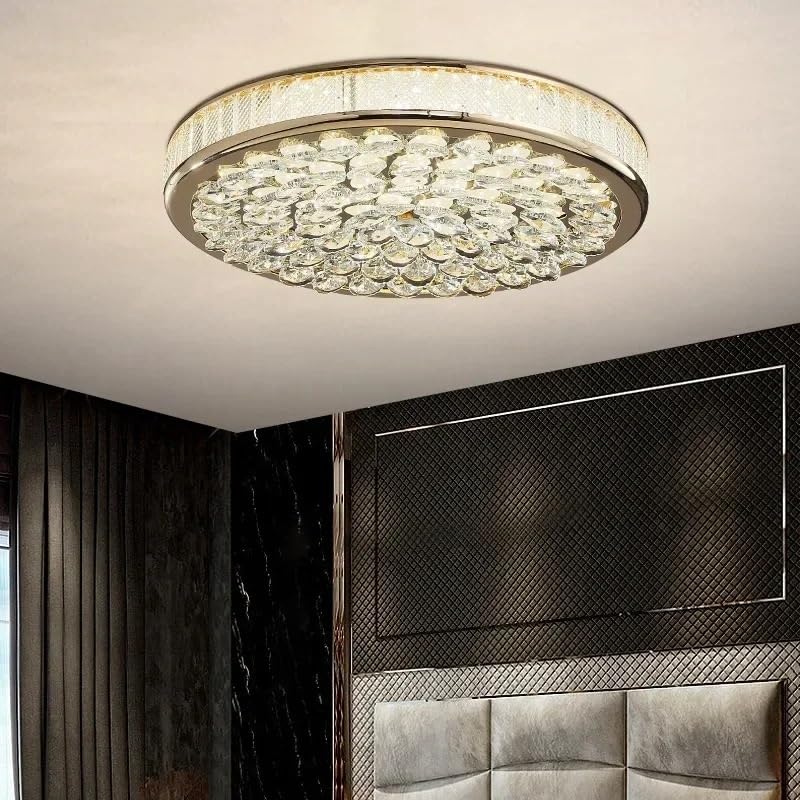 Lampe de plafond LED en cristal moderne, luminaire de salon rond 46cm à 3 couleurs
