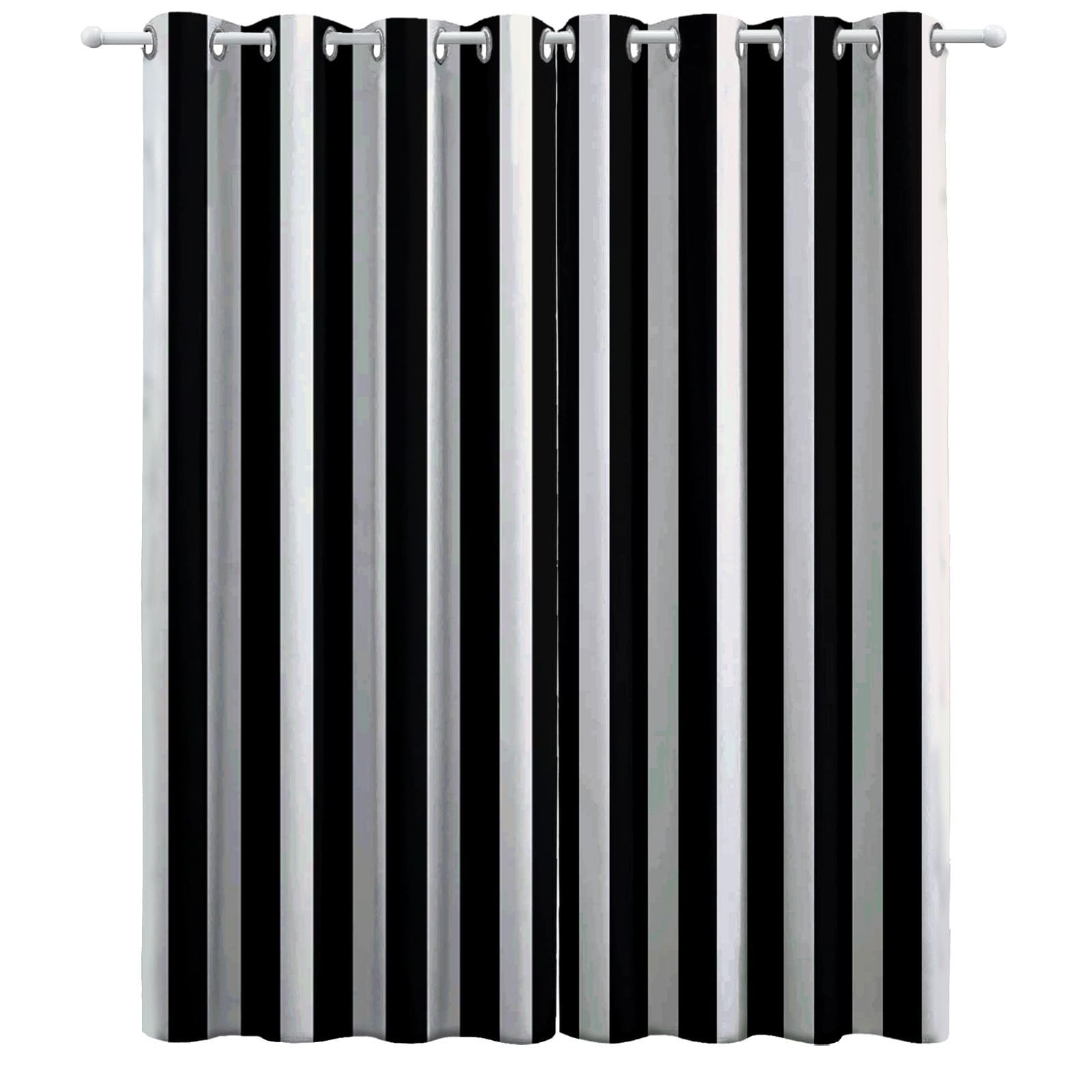 Genérico Rayas Verticales En Blanco Y Negro Cortinas Opacas térmicas Que bloquean la luz, Rayas Muaré Cortinas Opacas con Ojales para Dormitorio y Sala de Estar 140 x 245 cm (2 Paneles)