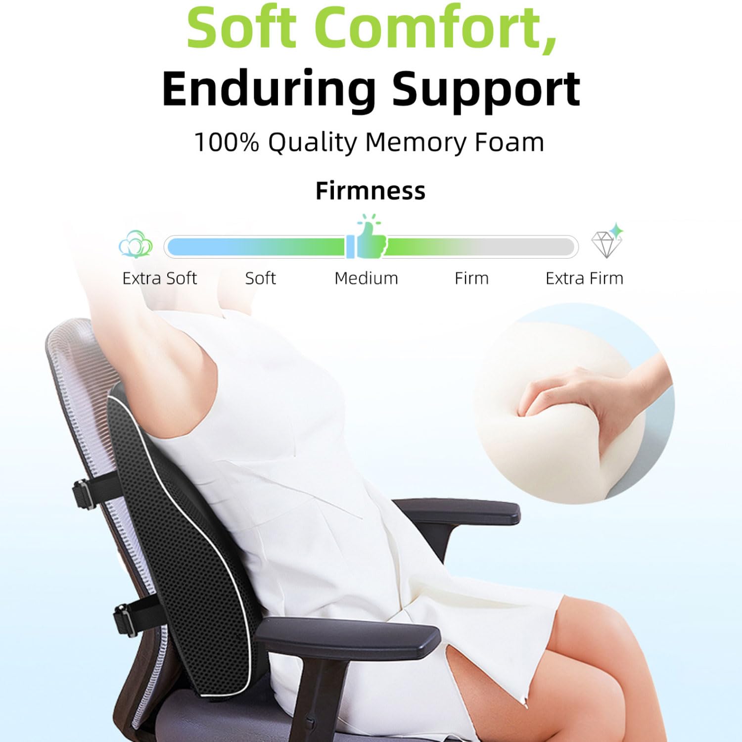 Cojin Lumbar Silla Oficina Almohada Lumbar Ergonómica Espuma con Memoria cojin Lumbar Coche en Espuma Viscoelástica de Alta Densidad con Dobles Correas Ajustables y Funda Extraíble