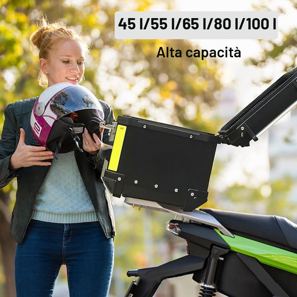 Bauletto top case in alluminio per moto, 45 LT, 55 LT, 65 LT, 80 LT, 100 LT, bauletto impermeabile per casco, per scooter, moto, ciclomotore e quad