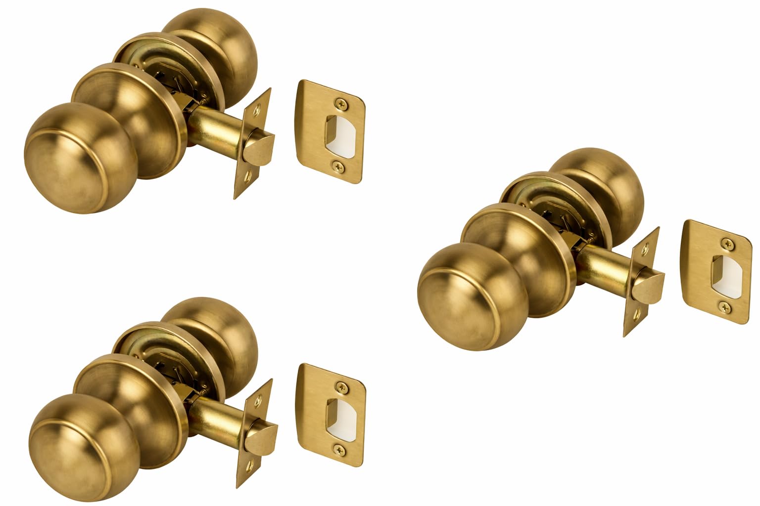 Hunta Antique Bronze Handlezone® Riva Passage Door Knobsets, Non-Locking Interior Door Knobs, Adjustable 60-70Mm Latch, 3 Sets