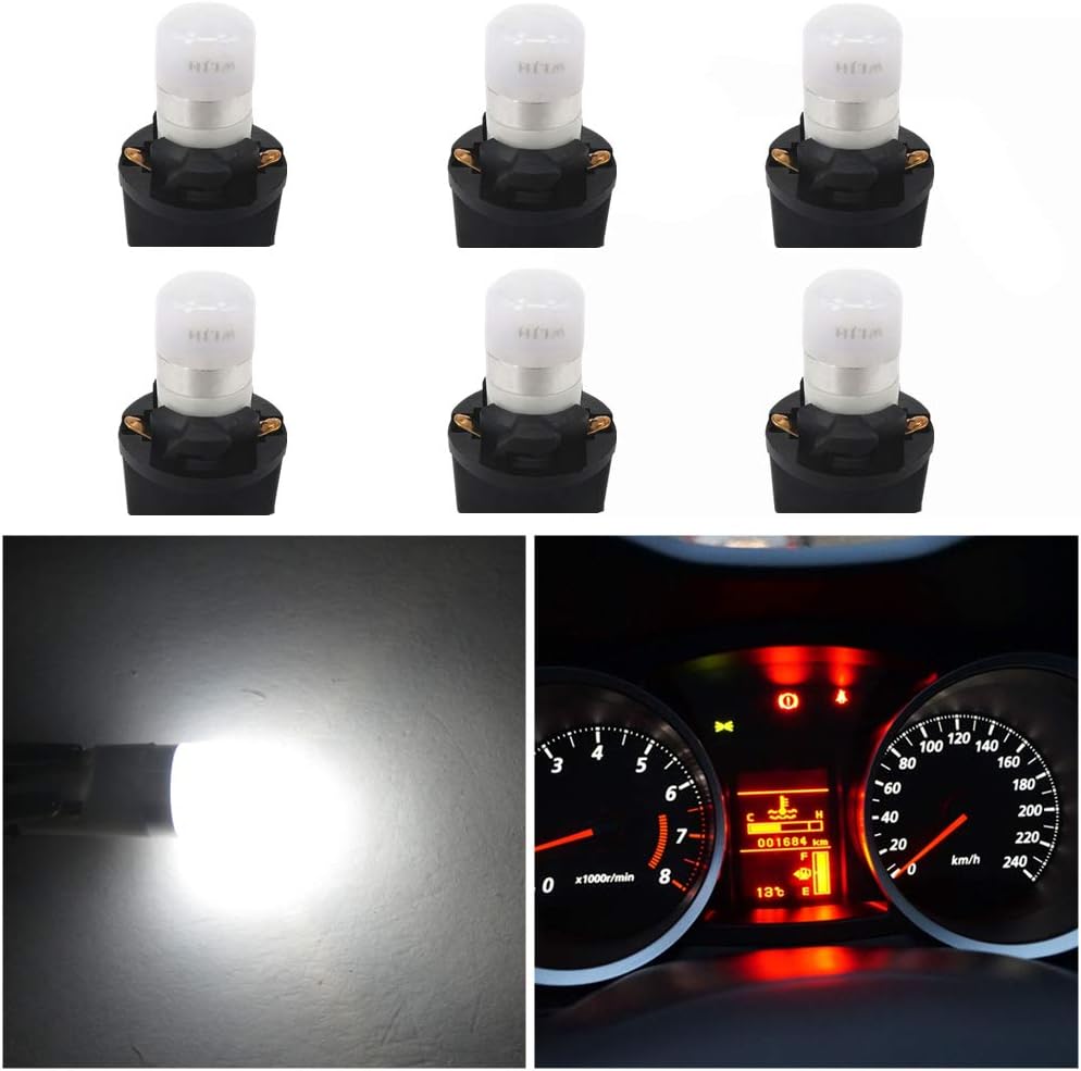 WLJH White T10 Led Light Bulb W5W 194 2825 Car Dash Lights Gauge Dashboard Instrument Cluster Panel Interior Lights Twist Socket PC194 PC195 PC168, Pack of 6