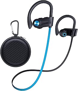 JOYWISE Wireless Headphones Bluetooth 5.3 Headphones with 16 Hours Playtime, Over-Ear Stereo Bass Earphones with Earhooks Headset, Sports Earbuds with Storage Bag for Running, Blue asin的图片