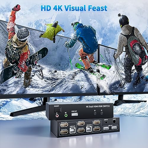 2 moniteurs 2 ordinateurs connectés sur ce commutateur KVM HDMI USB
