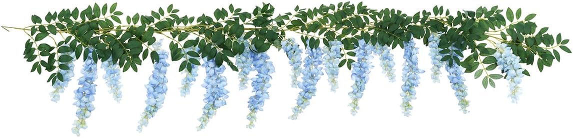 1pc/2pcs Encrypted Flower Vine Wisteria Artificial Flowers Garland,White Wisteria Hanging Flowers Flower Garland Decorations for Home Garden Outdoor Ceremony Wedding Arch Decoration (Blue, 2pcs)
