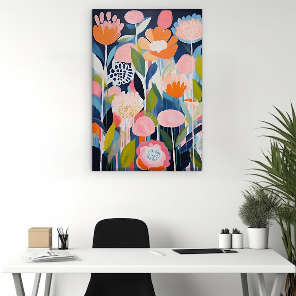 Canvas for Living Room. Blooming Vitality: The Lush Interplay of Color and Texture in an Abstract Floral Wonderland, 27 x 18 inch Canvas Wall Art - Contemporary Masterpieces - Modern Home Decor