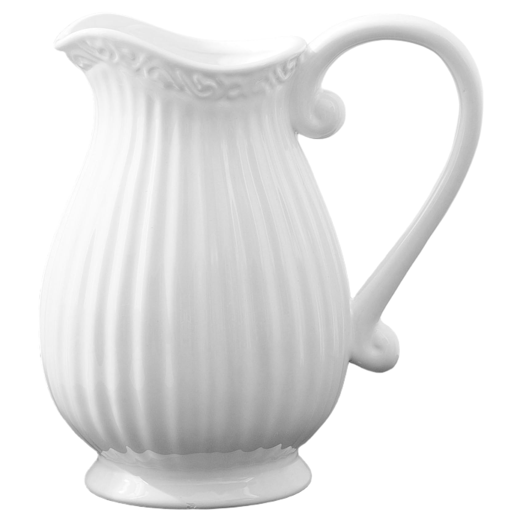 White Ceramic Pitcher Vase, Decorative Jug Vase with Handle, 7.9x7.9 Inch Non Slip Vintage Flower for Home Office Table Decor