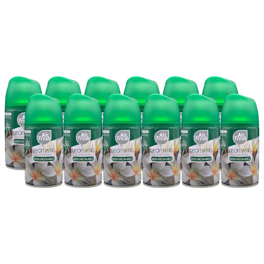 12X Deomatic, Ricarica Spray Compatibile con gli Erogatori Automatici, Ideato per Donare ai Tuoi Ambienti un Piacevole Profumo, 250ml, Disponibile in Diverse Fragranze (Muschio Bianco)