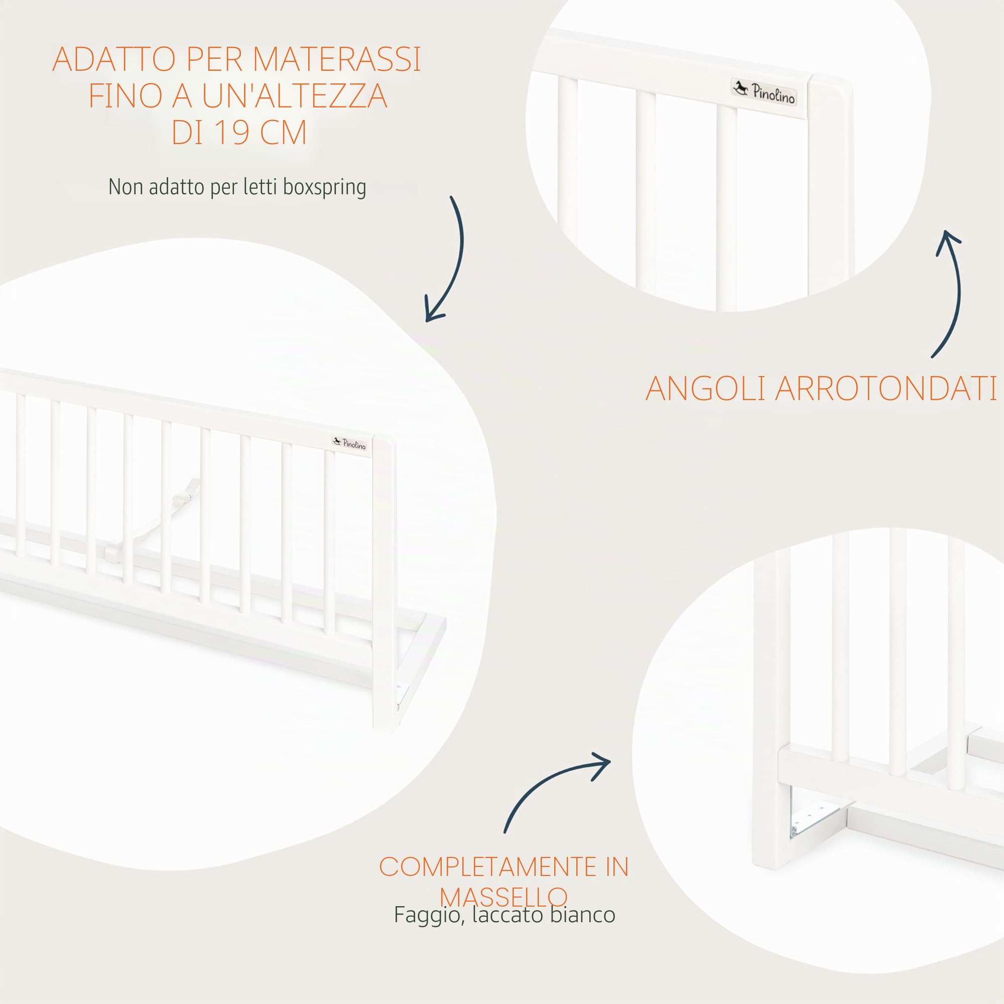 Pinolino Recinzione di sicurezza per culla, recinzione di sicurezza pieghevole, cameretta per bambini, protezione anticaduta, 120 x 32 x 40 cm, bianco