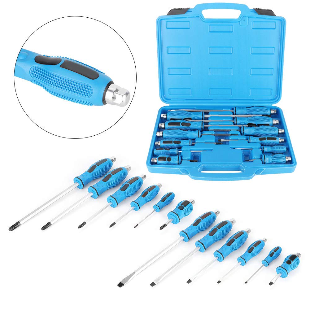 12 szt. Zestaw śrubokrętów z antypoślizgowym uchwytem dla mechaników z uchwytem Go-Thru