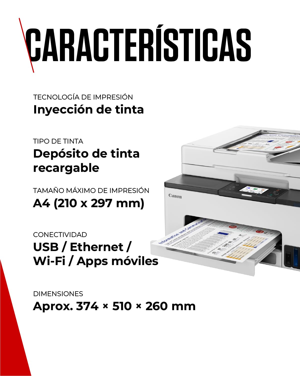 Canon MAXIFY GX2050 – Impresora MegaTank a Color, Copiadora, Escáner y Fax A4 | Hogar y Oficina | Conexión Wi-Fi, Ethernet y USB | Inyección de Tinta | Incluye 6 Botellas de Tinta