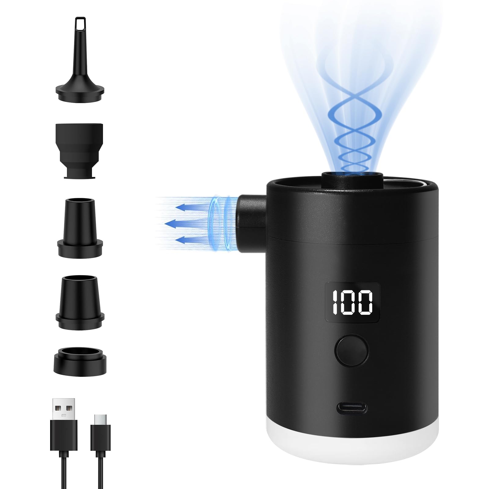 Portable Air Pump for Inflatables: 4000mAh Type-C Rechargeable Battery Ultra-Light Quick Inflate Deflate Electric Air Pumps with Camping Lantern for Pool Floats Air Bed Vacuum Storage Bags (Black)-image-35