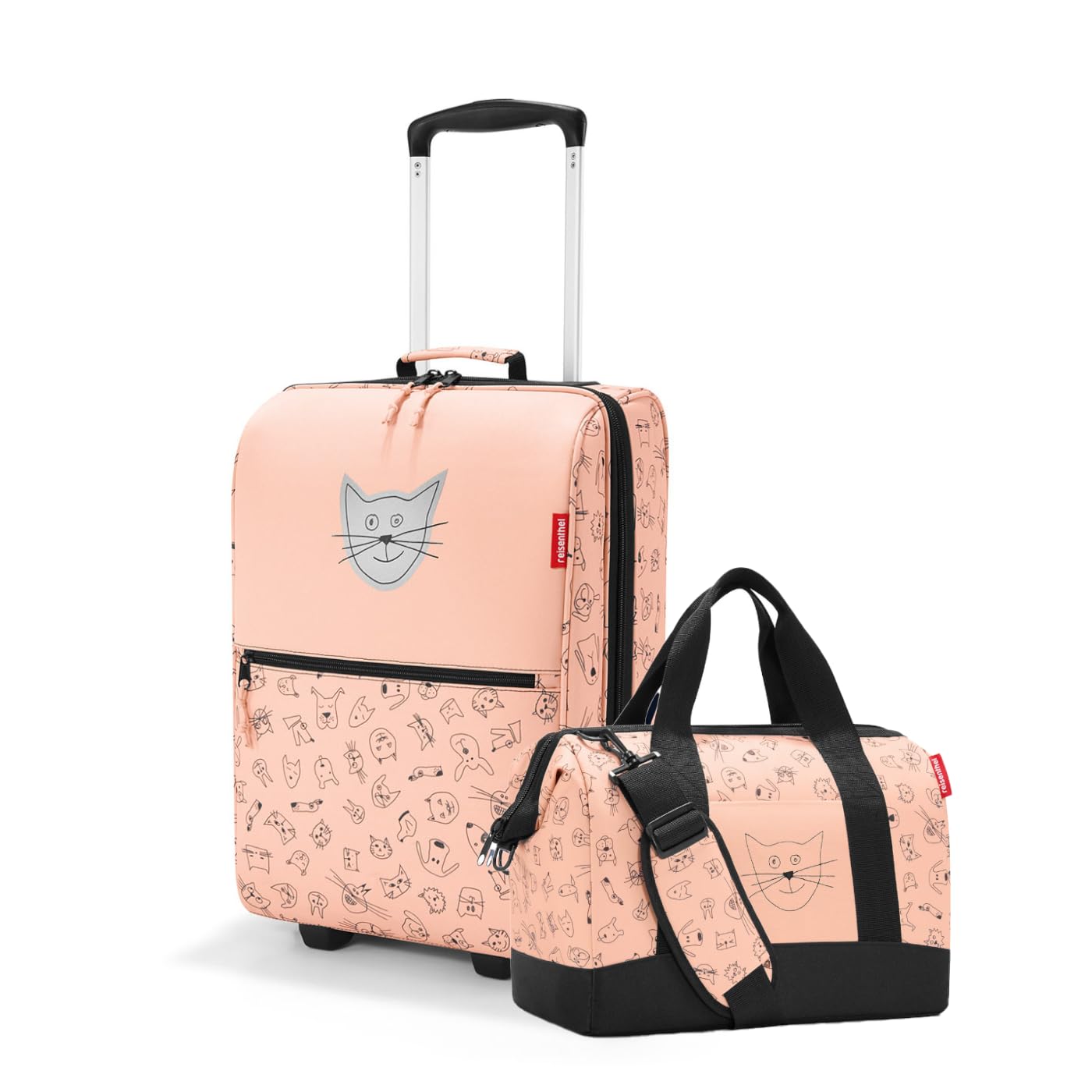reisenthel Kinder Trolley XS & Allrounder M Set cat´s and Dog´s Rose – Koffer & Tasche mit Stecklasche – robust, leicht, ideal für Urlaub & Ausflüge
