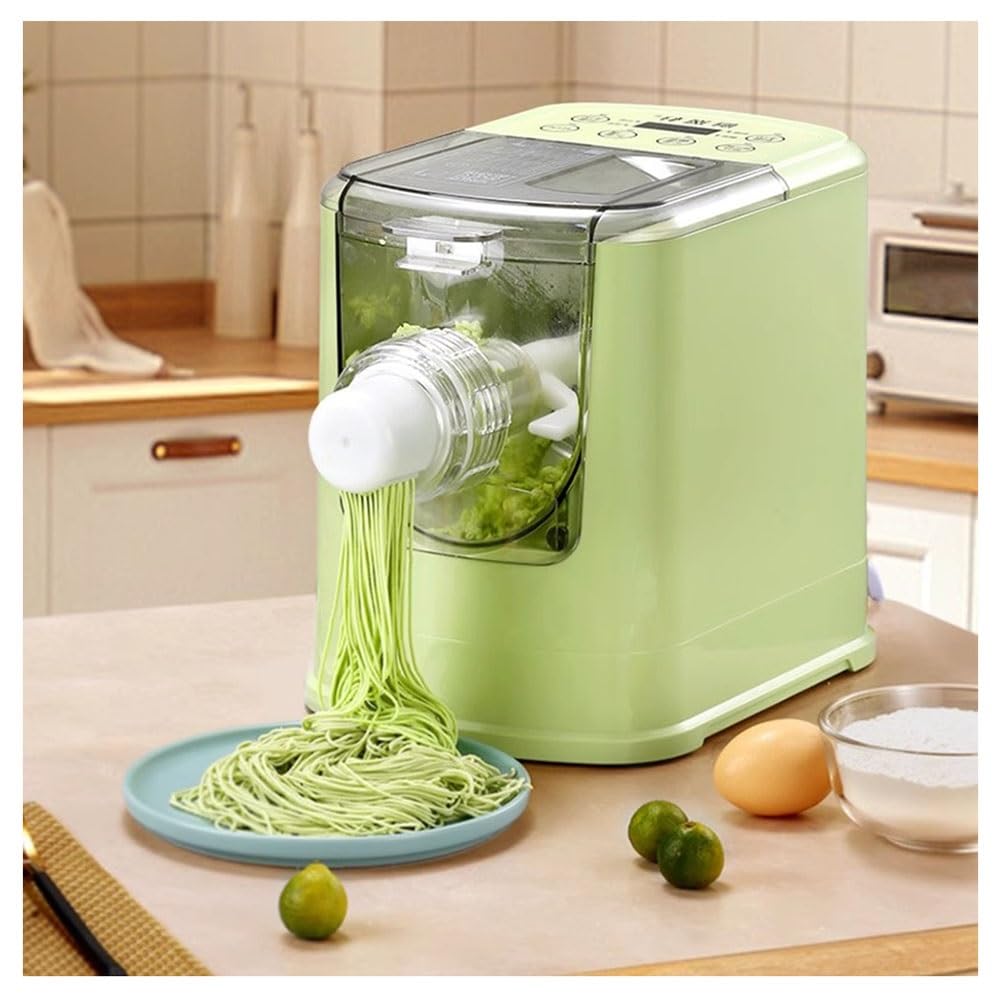 Máquina eléctrica para hacer pasta, Máquina para hacer pasta y fideos, 13 tipos de moldes de prensado, Totalmente Automática(Verde)