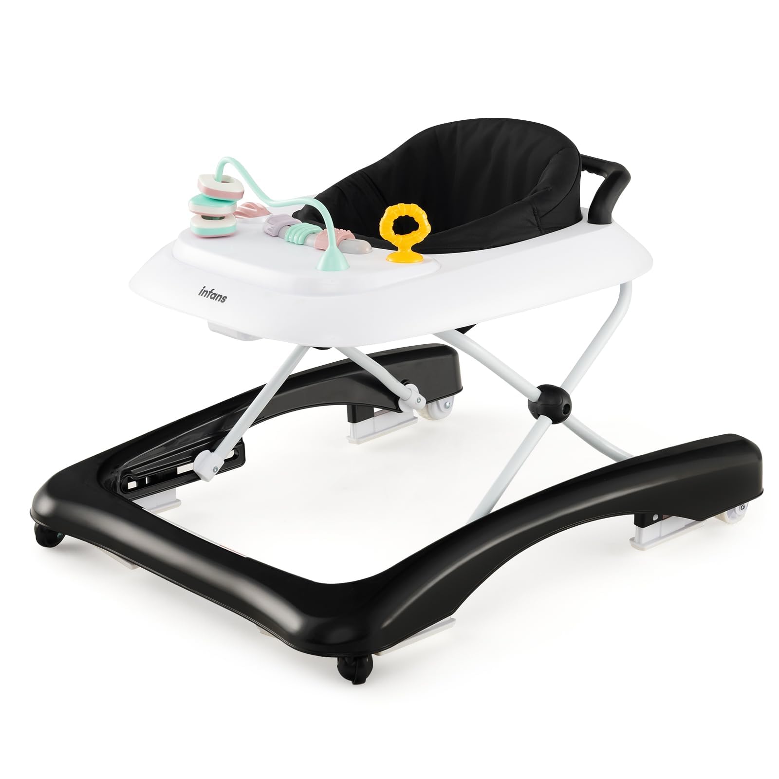 COSTWAY 3 in 1 Lauflernhilfe klappbar, Lauflernwagen mit verstellbarer Höhen & Geschwindigkeit, Baby Walker mit abnehmbarer Spielplatte, Laufwagen gehfrei Baby ab 6 Monaten (Schwarz)