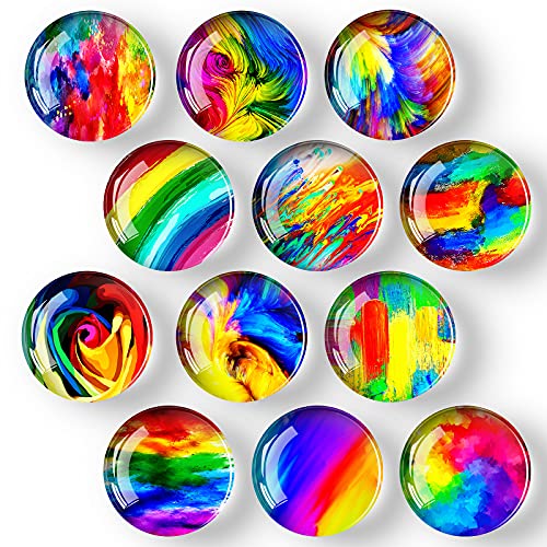 COSOW 12Pcs Glass Strong Magnetic Refrigerator Magnet Fridge Sticker - Round Glass Fridge Decoration, Office Whiteboard Magnet, Cabinet Magnet, Dishwasher Magnet, Cabinet Cute Locker Magnet (Rainbow)