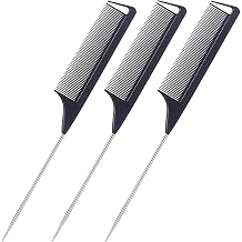 3 Pack Rat Tail Comb, 9.5 Inch Fine Tooth Pintail Comb with Stainless Steel Tail, Professional Hair Parting Comb for Styling, Sectioning, Teasing, Highlighting, Salon Barber Comb