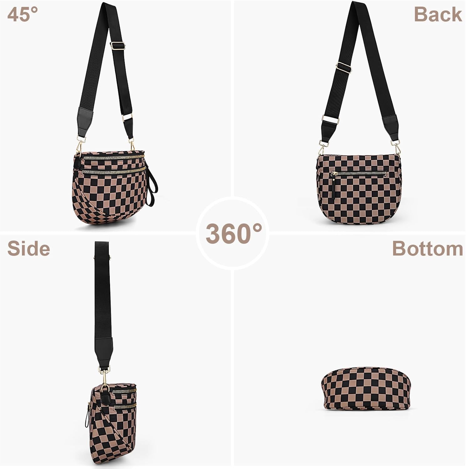 Lushandy Bum Bag Women's Checkered Crossbody Bag Nylon Cross Body Bags Plaid Mom Everyday Purse for Travel - Image 6