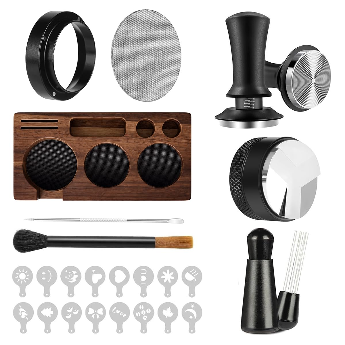 Set di pressini per caffè espresso con stazione di pressatura, 51 mm, con distributore di accessori, agitatore per caffè espresso, spazzola per la pulizia, tappetino per pressino, aghi, set