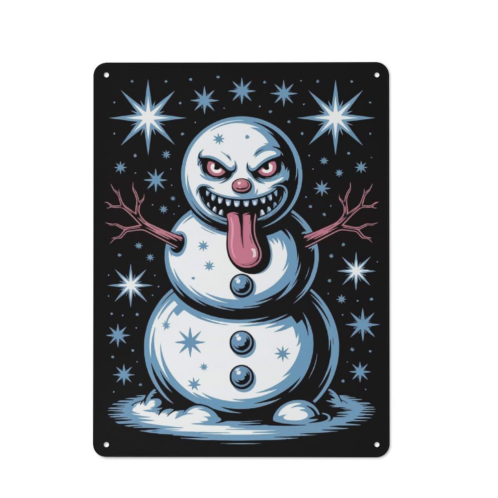 Retro Evil Snowman with Tongue Out Metal Wall Plaque 40x30cm, Nostalgic Wall Art for Living Room, Hallway, Kitchen Or Cafe