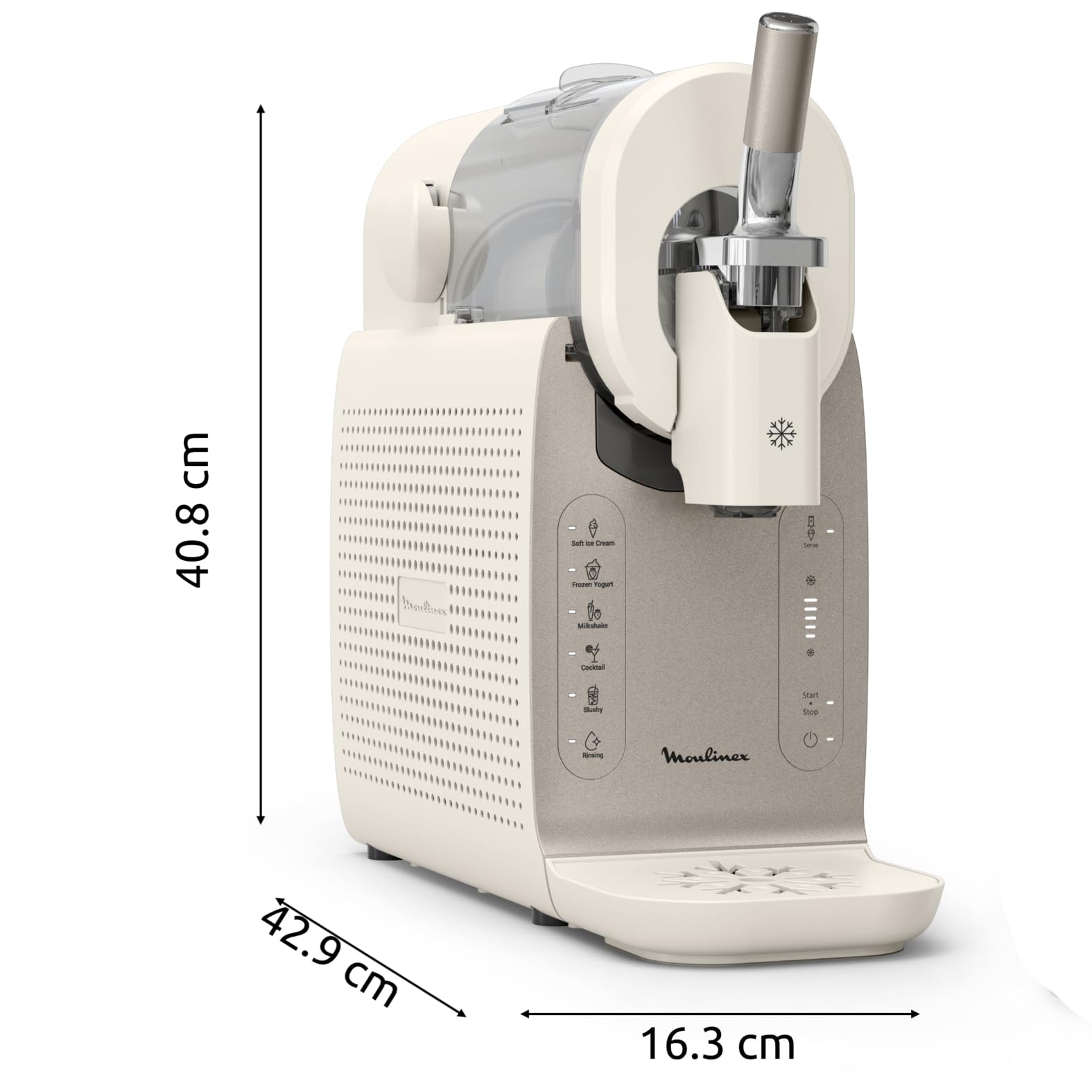 Moulinex Freezi, Gelatiera e Macchina Bevande Ghiacciate 16-in-1, per Preparare Gelati, Sorbetti, Granite, Frozen Yogurt, 5 Programmi, 200W, Colore Argento Premium, MJ803A