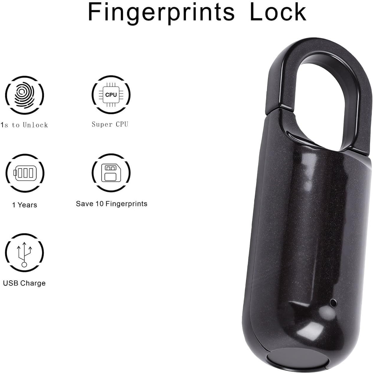 Smart Fingerprint Lock 10 Fingerprint Capacity Portable Zinc Alloy Lock with USB C Rechargeable Battery for Gym Locker School Locker Backpack Suitcase
