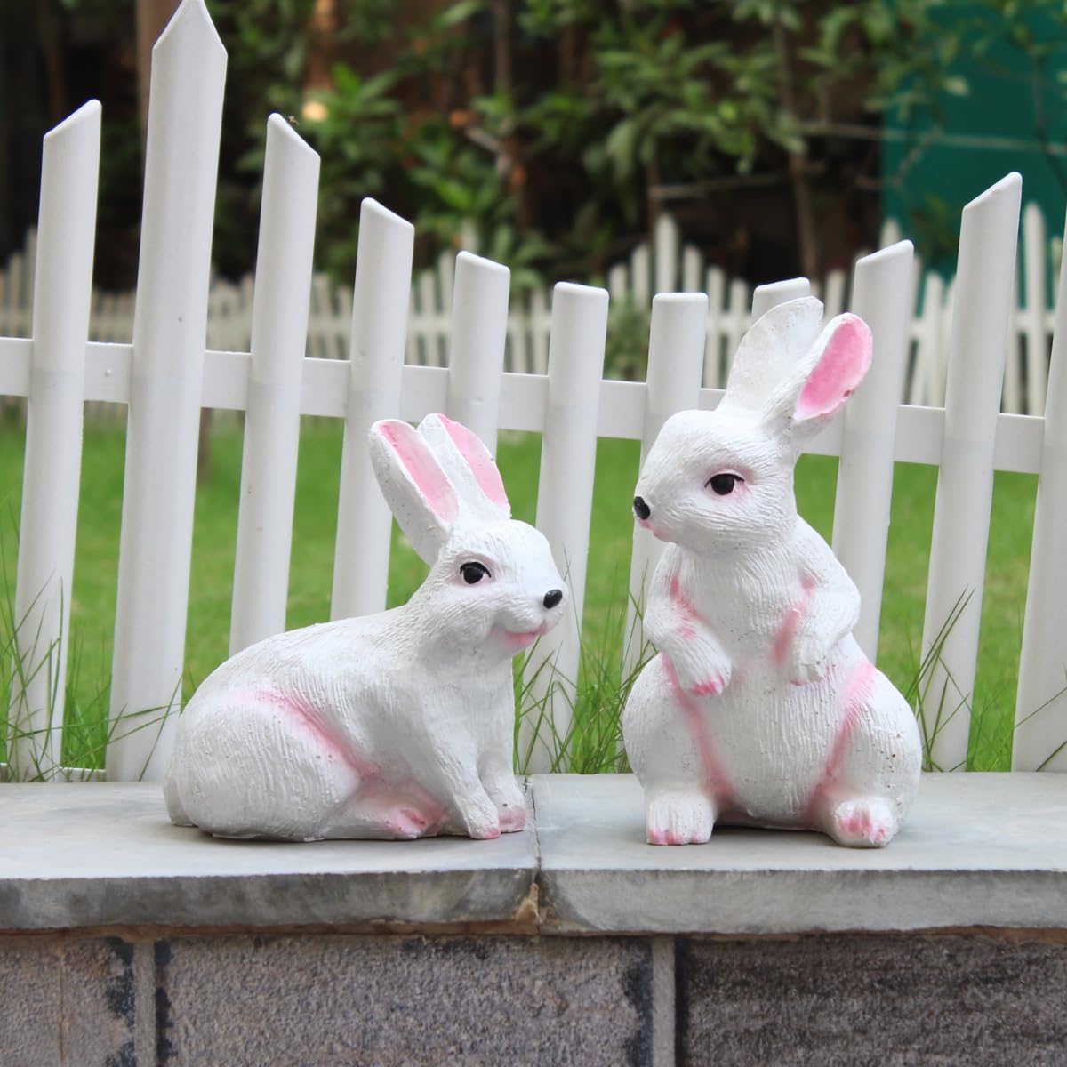Wonderland ( Set of 2 Resin Sitting and Standing Rabbits |Collection Rabbit Statue| Animal Figurine Rabbit| Decorative Showpiece Gift Item| Multicolor Polyresine|
