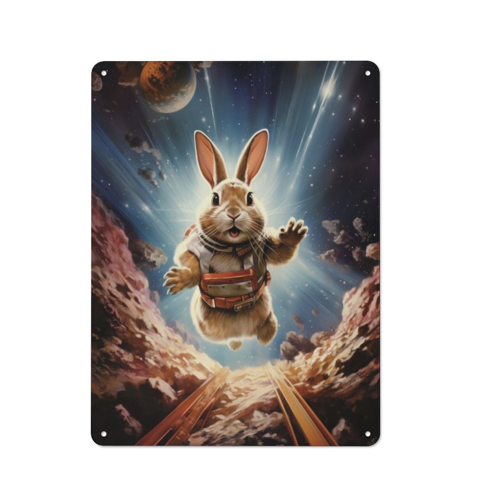 Junmoney Rabbit In 60S Rock Album Vintage Metal Plaque 40X30cm Featuring For Pub Or Café, Suited To Café Interior Fans
