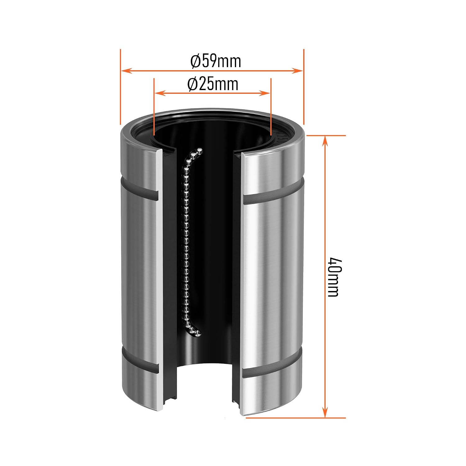 4PCS LM25UUOP Open Type Linear Ball Bearings, 25mm Bore Dia,40mm OD，59mm Length Linear Bearing with Double Side Rubber Seal Linear Rail for CNC, 3D Printer