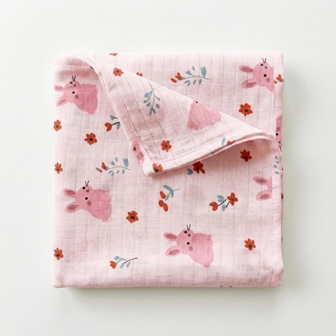 100% Muslin Cotton Baby Swaddle Wrap for New Born Baby (100 cm * 100 cm) New Born Baby Blanket & Swaddles Dreamland Collections (Pink Rabbit)-image-9