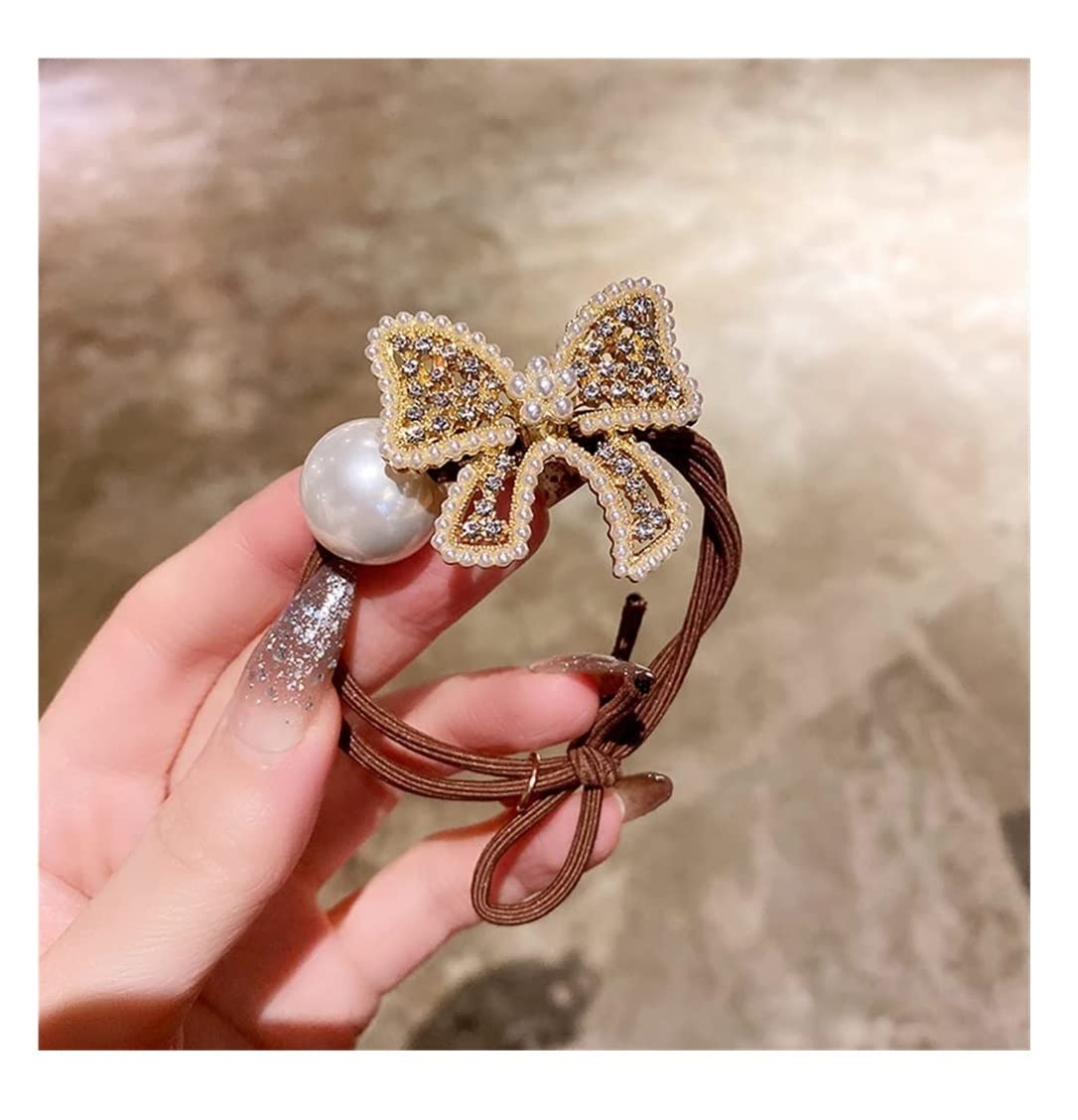 Feste Elastici Capelli 10pcs Bow Knot Pearl Hair Ring Rope Ponytail Balls Scalp Tendine Copricapo Coreano Decorazione