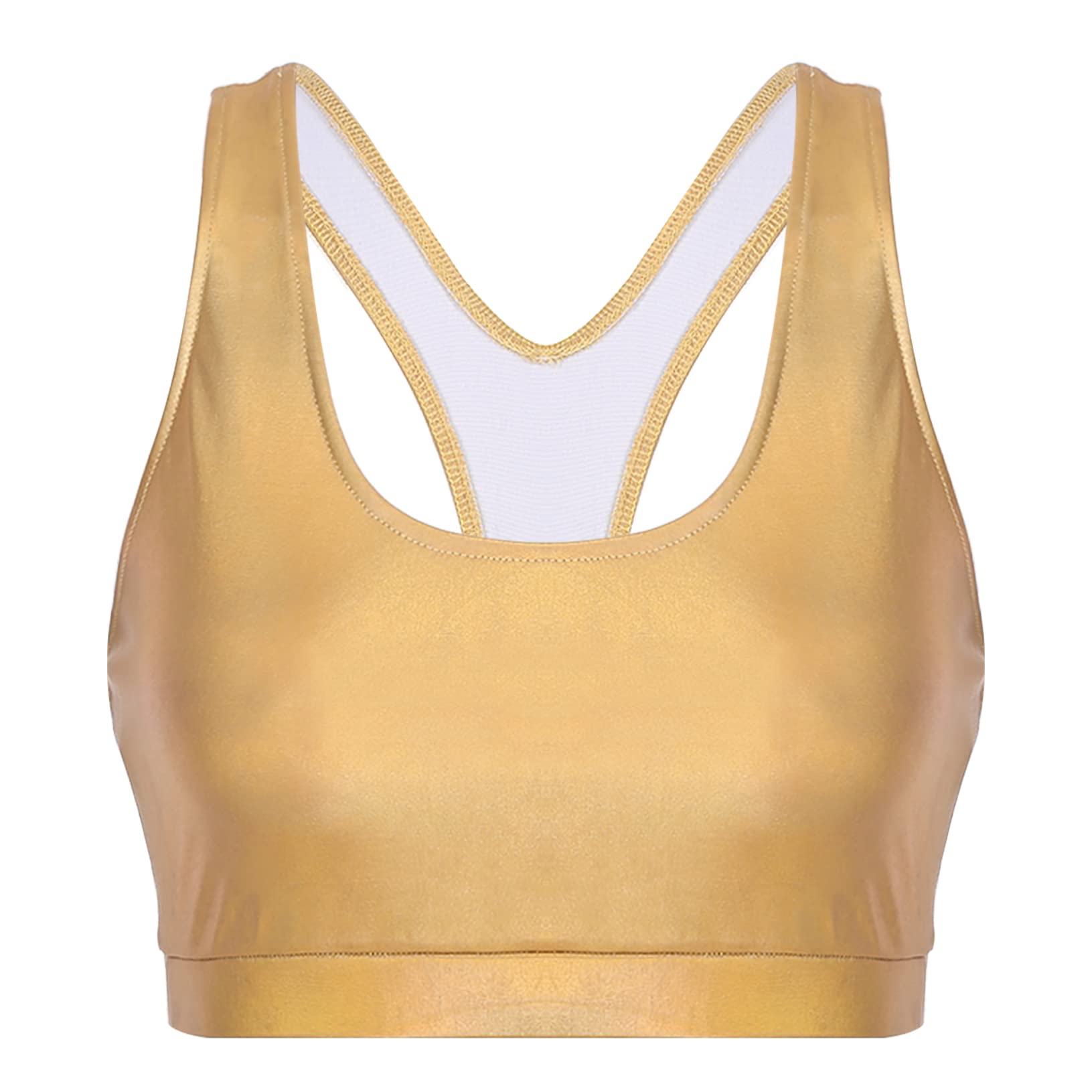 YeahdorWomen's Metallic Support Sports Bra Top Criss Cross Back Workout Yoga Bra Athletic Tee Crop Top